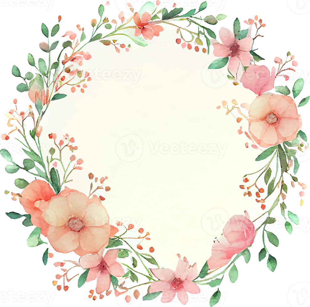 Cute watercolor frame with spring flowers png