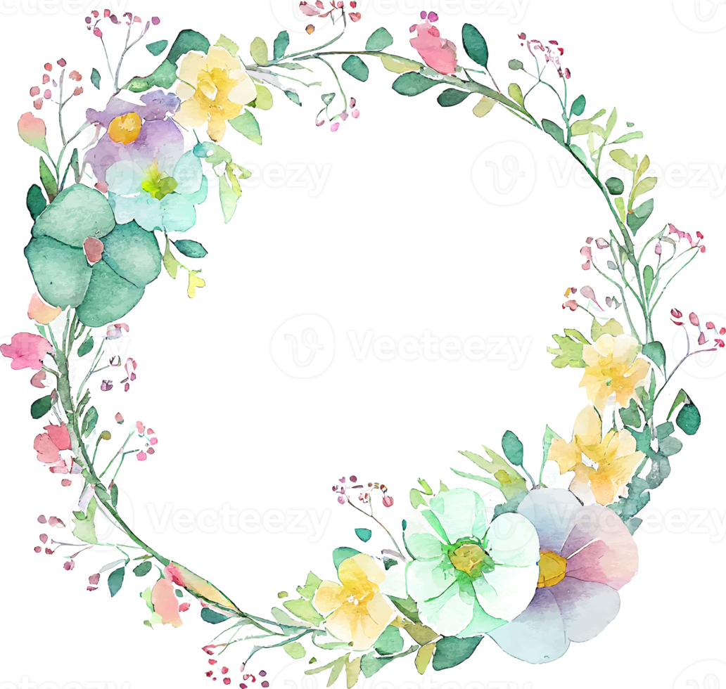 Cute watercolor frame with spring flowers png