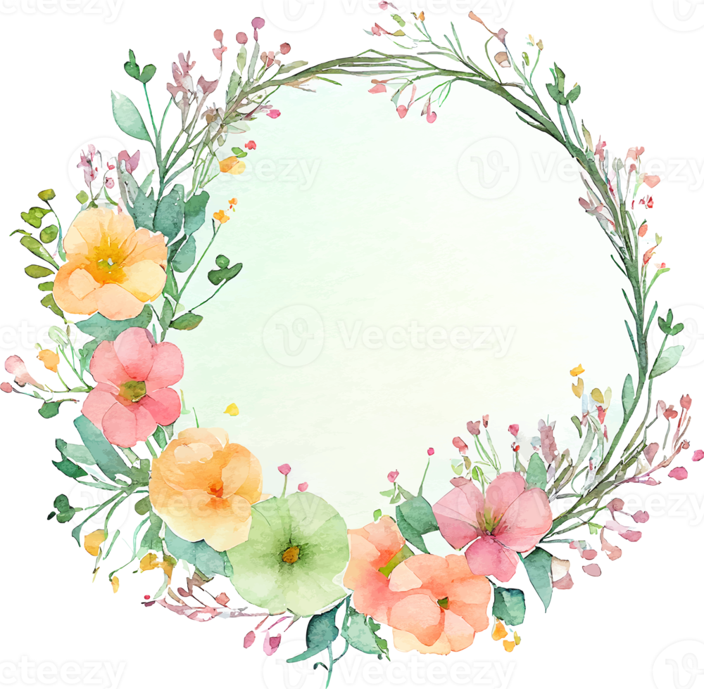 Cute watercolor frame with spring flowers png