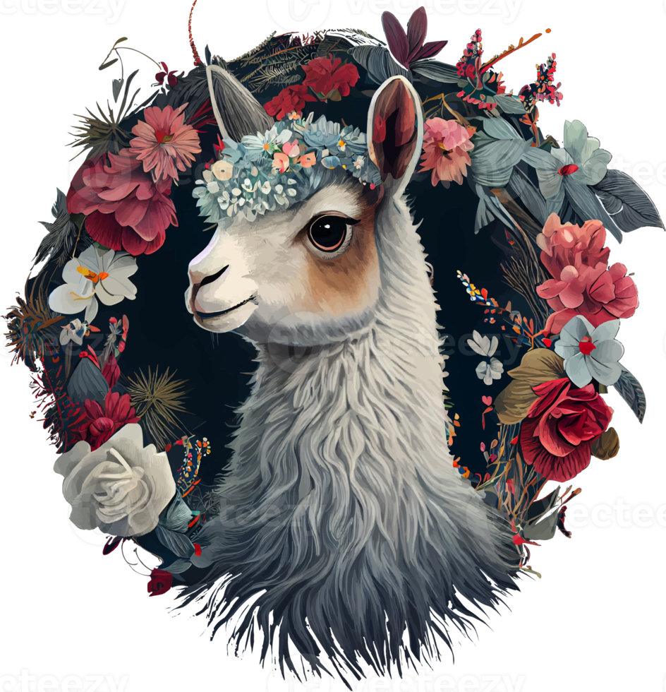 Cute Watercolor Funny Lama Background with Flower png