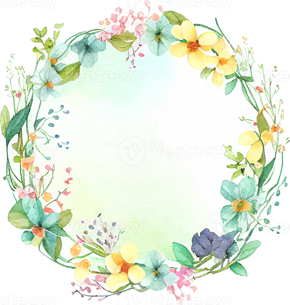 Cute watercolor frame with spring flowers png