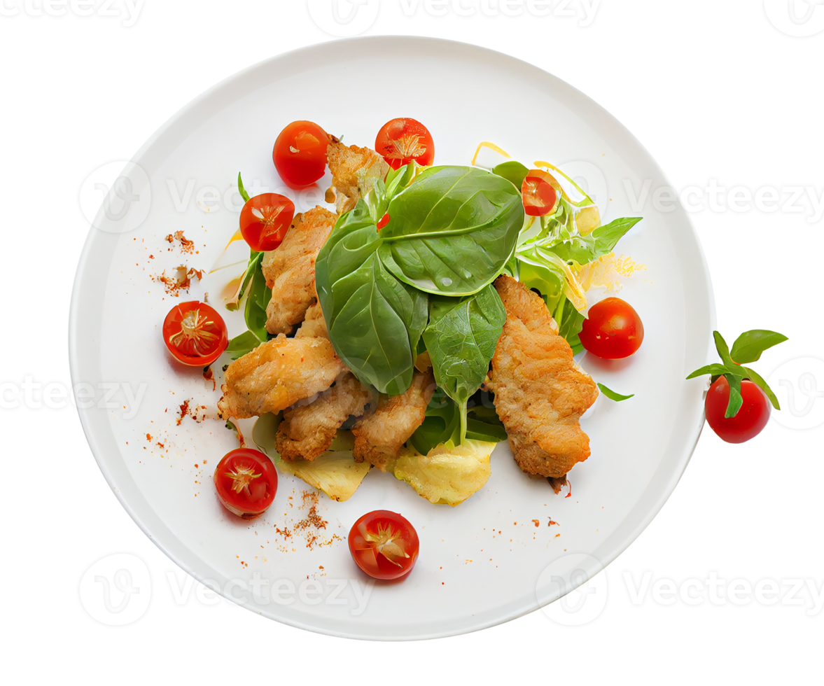 Salad of Arugula Fried Chicken Meat. Generative AI png