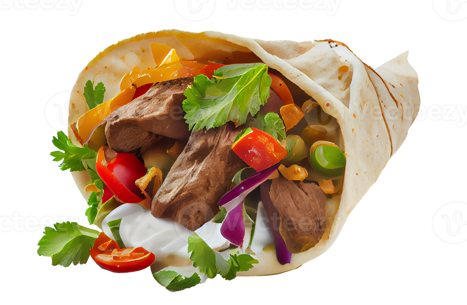 Kebab with Lamb and Vegetables in Pita Bread. Generative AI png