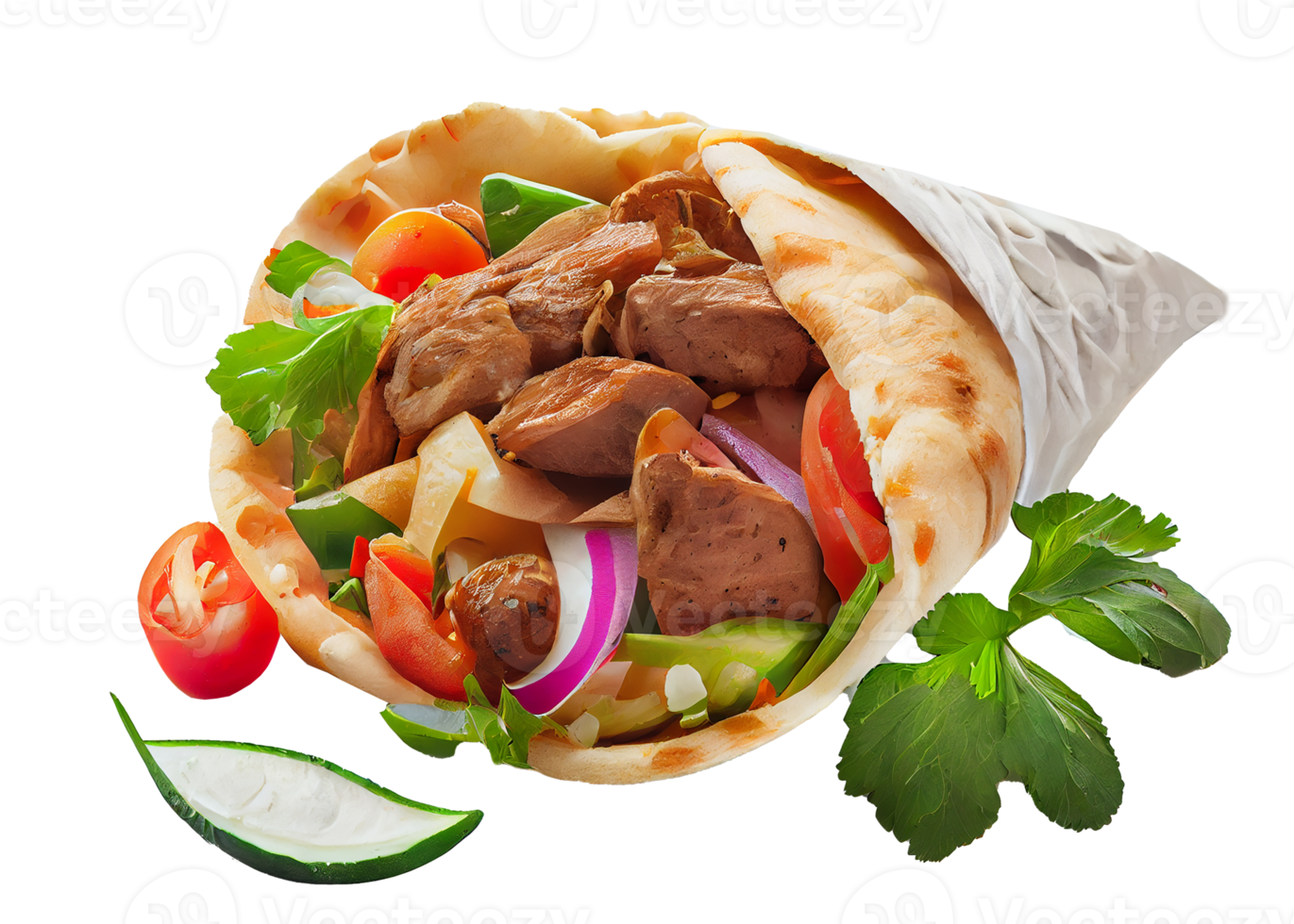 kebab con cordero y verduras en pan de pita. ai generativa png