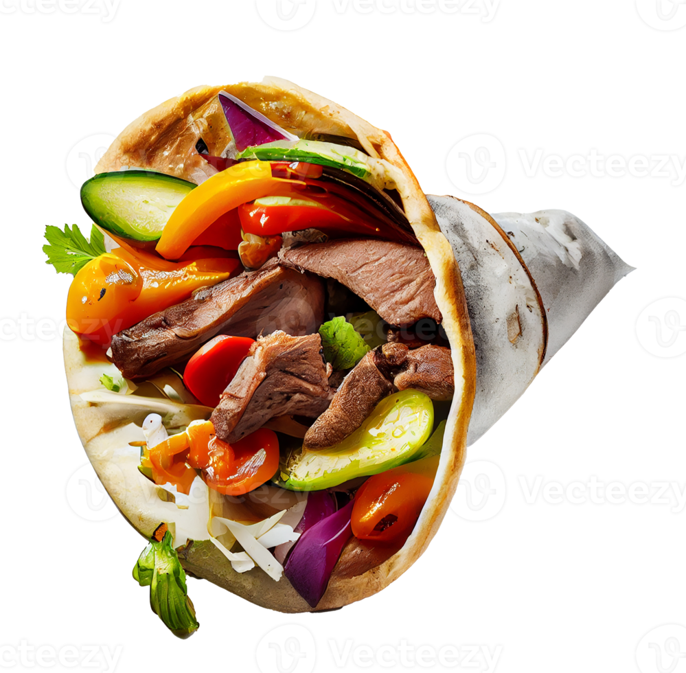 kebab con agnello e verdure nel Pita pane. generativo ai png