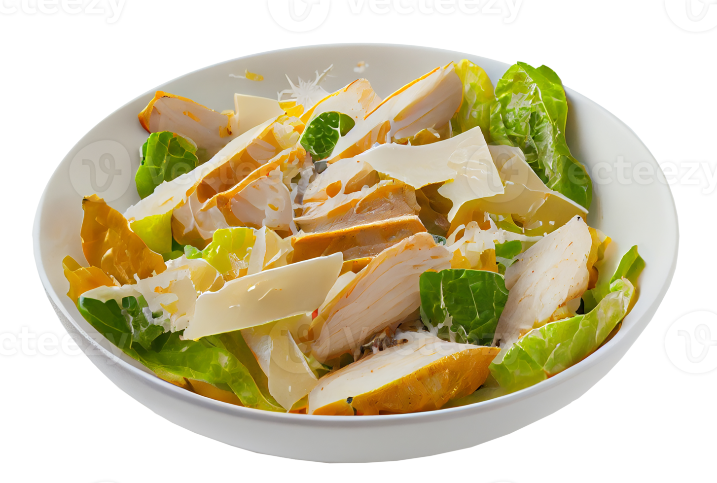 Caesar salade met kip Aan een wit bord . illustratie generatief ai png