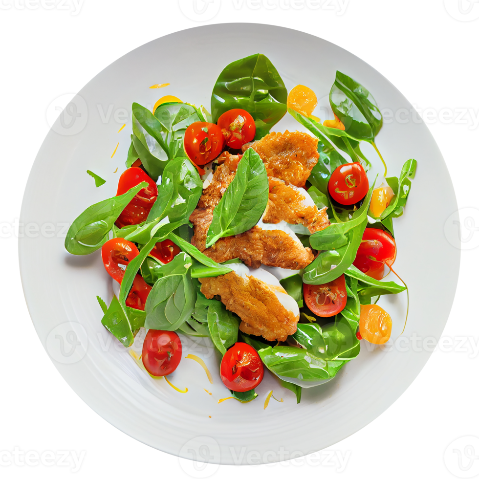 Salad of Arugula Fried Chicken Meat. Generative AI png