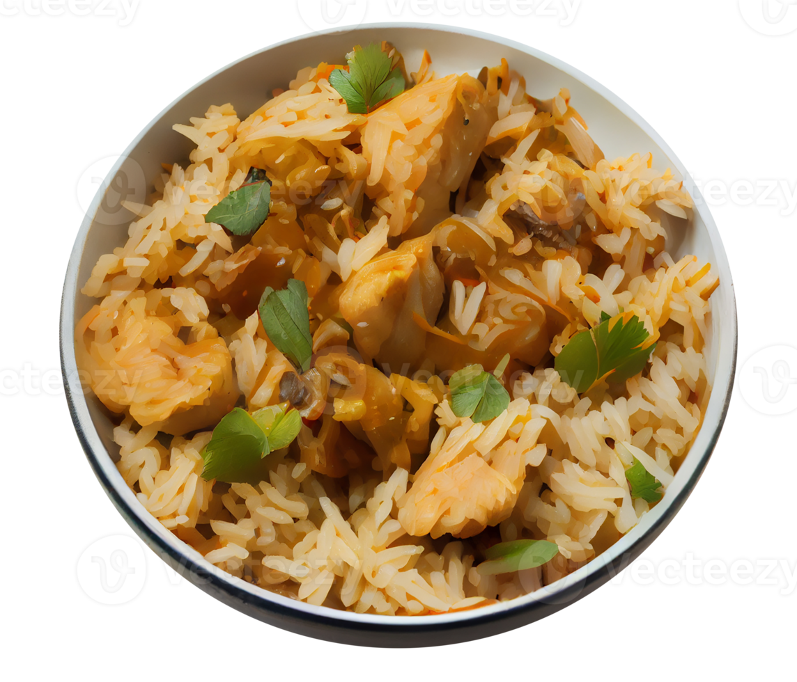 Delicious Rice with Chicken Indian Recipe. Generative AI png