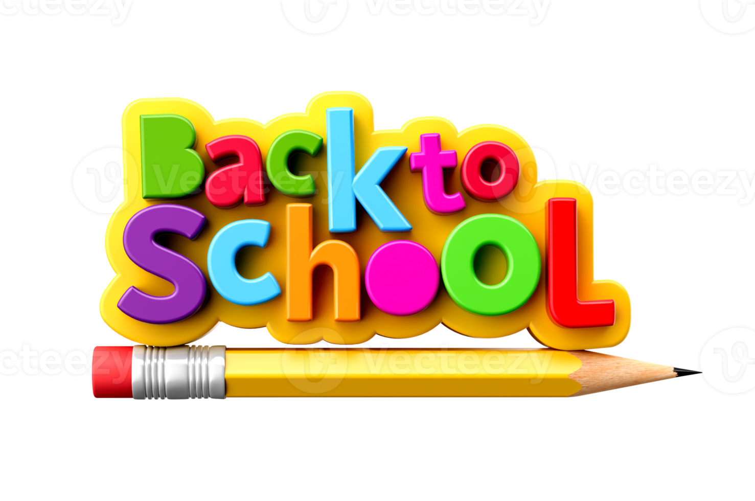 Back to school banner flying Pencil rocket 3d illustration png