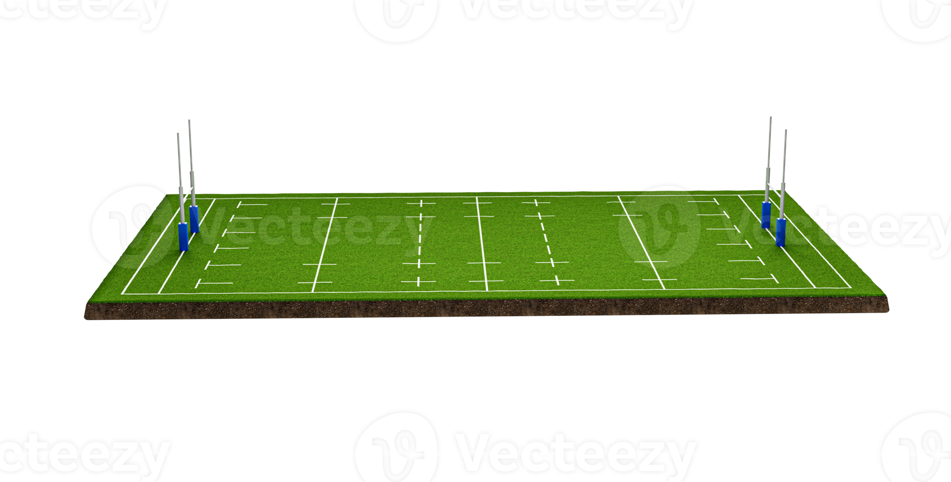 rugby stadion främre se eller amerikan fotboll fält jord korsa sektion med grön gräs fält 3d illustration png