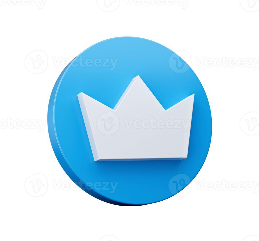 Crown icon 3d isolated Blue Round shape Web Design Notification Icon 3d illustration png