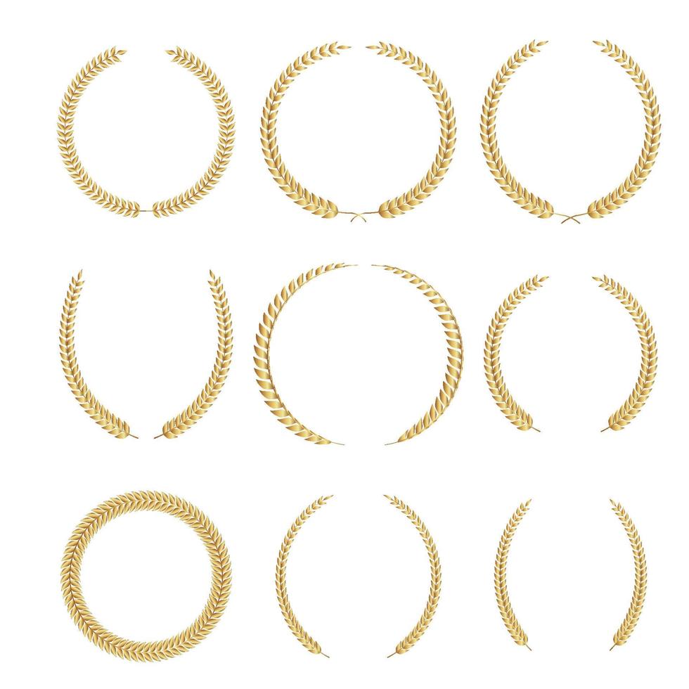 Set of golden laurel wreath for logo isolated on the white background. vector