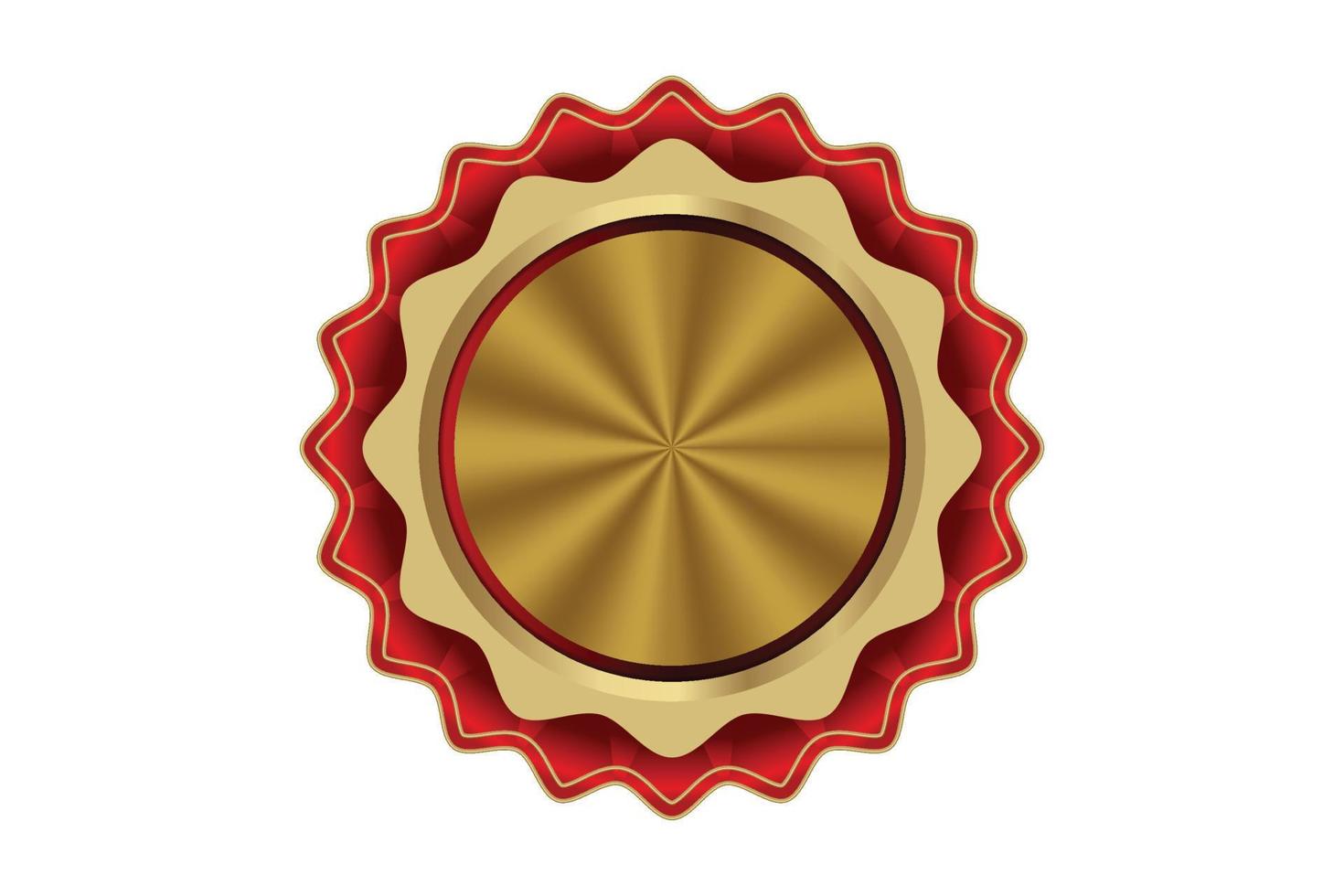 Glossy gold and red badge on white background. vector