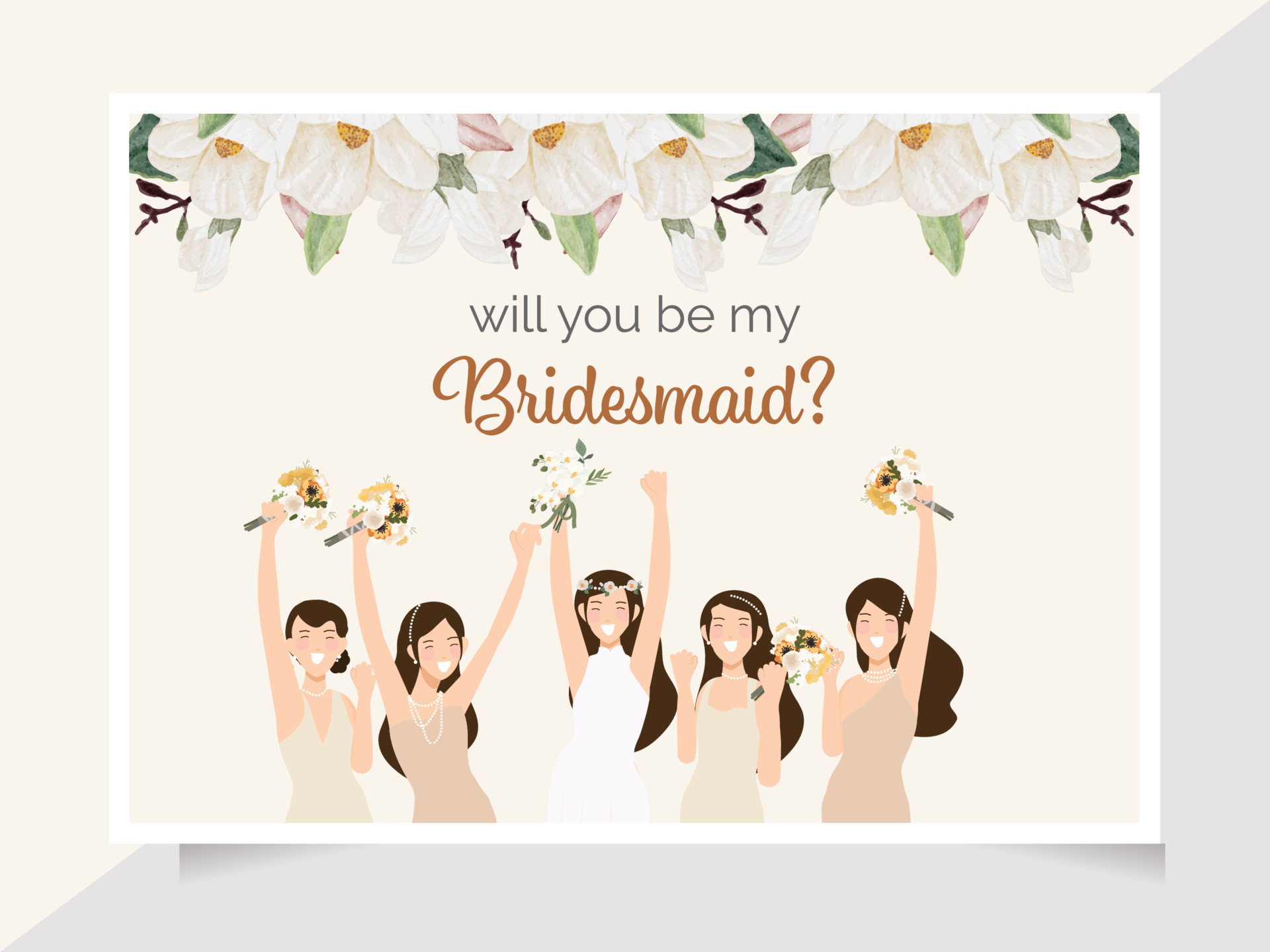 cute bride and bridesmaid on watercolor white magnolia flower bouquet cute bride and bridesmaid on watercolor white magnolia flower bouquet