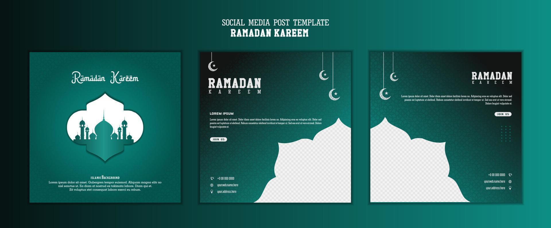 Set of social media post template in square background with simple ornament design for Ramadan Kareem. Good template for islamic celebration design. vector