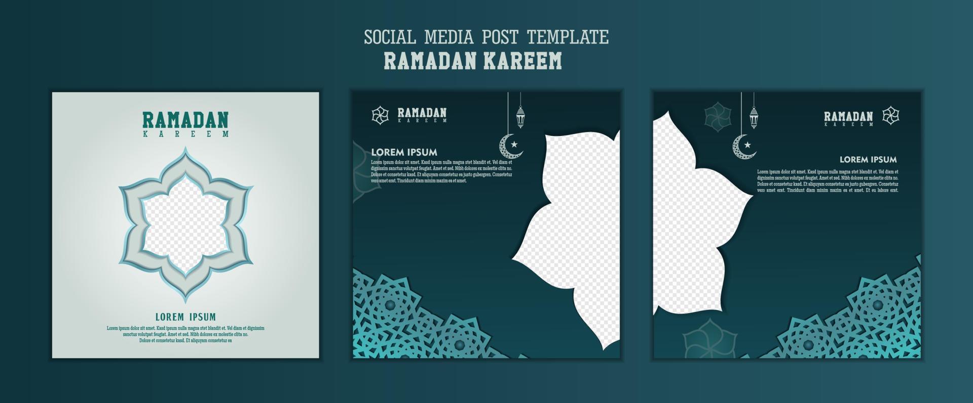 Set of social media post template in square background with simple ornament design for Ramadan Kareem. Good template for islamic celebration design. vector