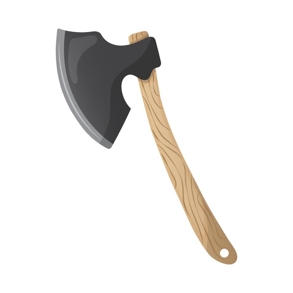 Wooden camping axe. Icon. Fire axe. Vector illustration isolated on white background.