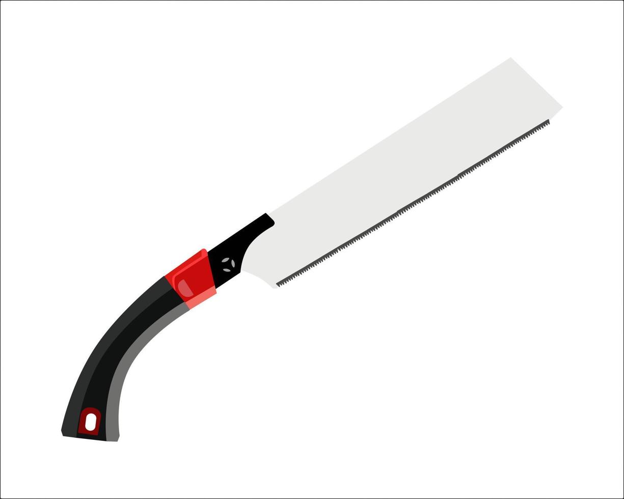 Vector Illustration Hand Pruning Folding Saw isolated. Carpentry hand tools. This saw is used to cut a wide range on the large end of wood thicknesses or trim live shrubs and trees.