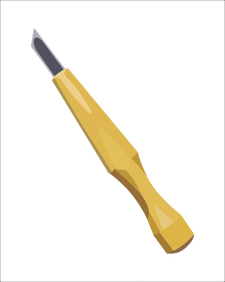 Vector Illustration Wood Carving Chisel isolated on white background. Carpentry hand tools with wooden handle