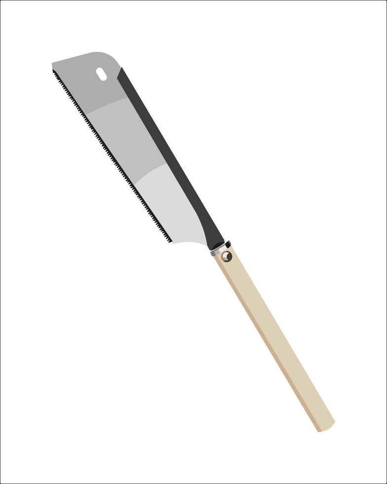 Vector Illustration Hand Pruning Folding Saw isolated. Carpentry hand tools. This saw is used to cut a wide range on the large end of wood thicknesses or trim live shrubs and trees.