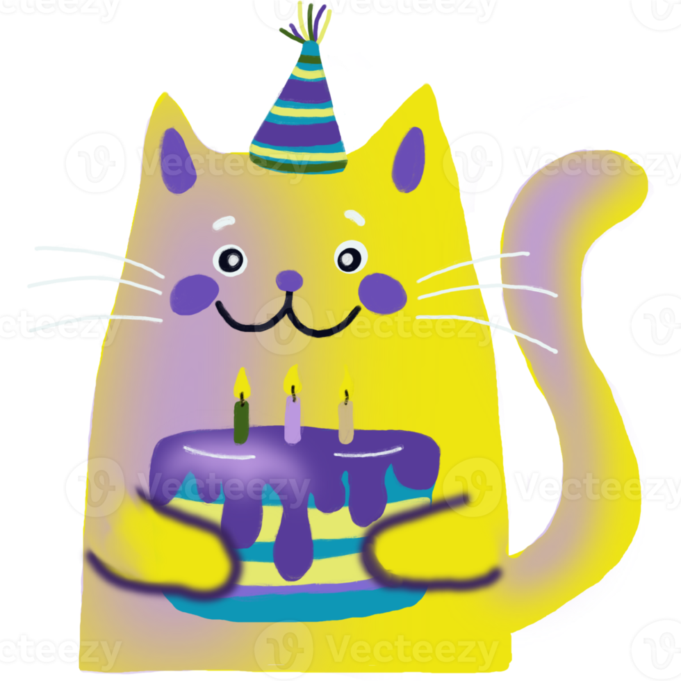 feliz aniversário gato com um bolo. png