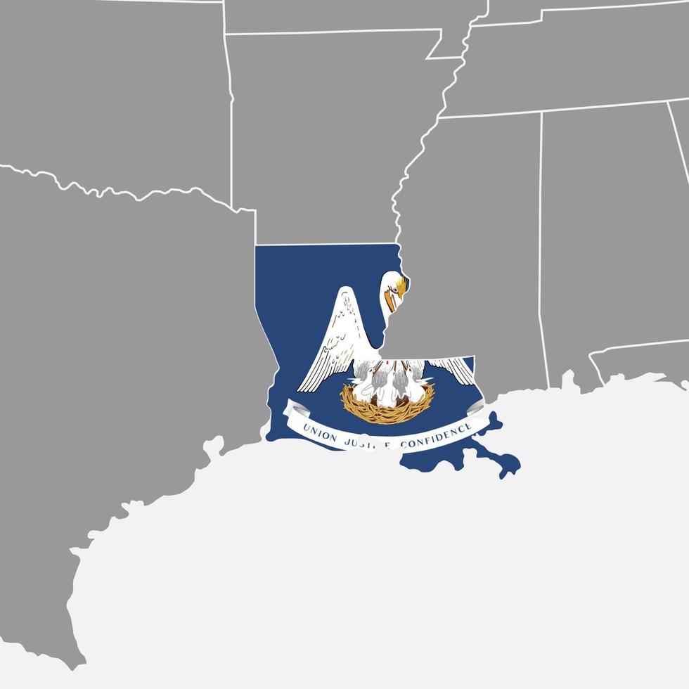Louisiana state map with flag. Vector illustration.