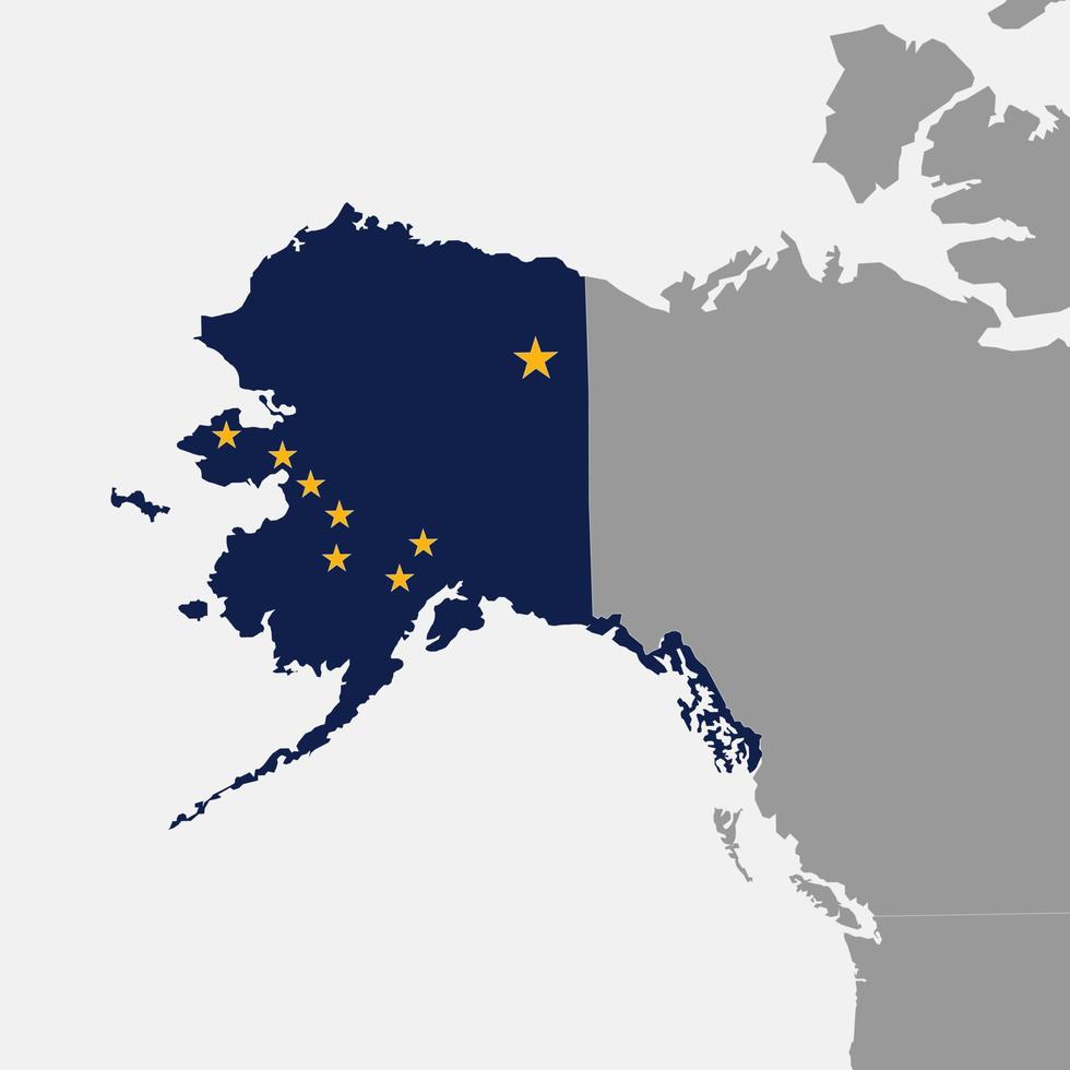 Alaska state flag with map. Vector illustration.