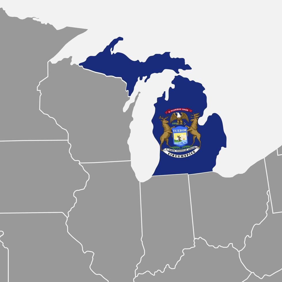 Michigan state map with flag. Vector illustration.