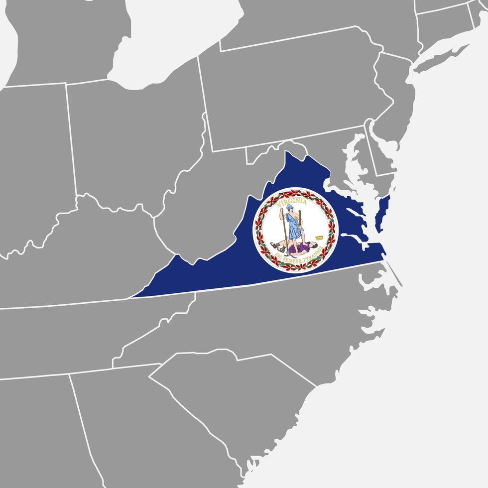 Virginia state map with flag. Vector illustration.