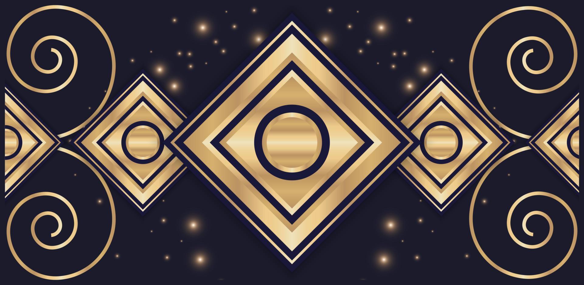 rectangle shapes dark blue and gold with spiral ornaments vector