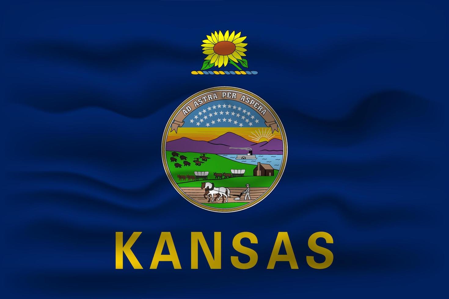 Waving flag of the Kansas state. Vector illustration.