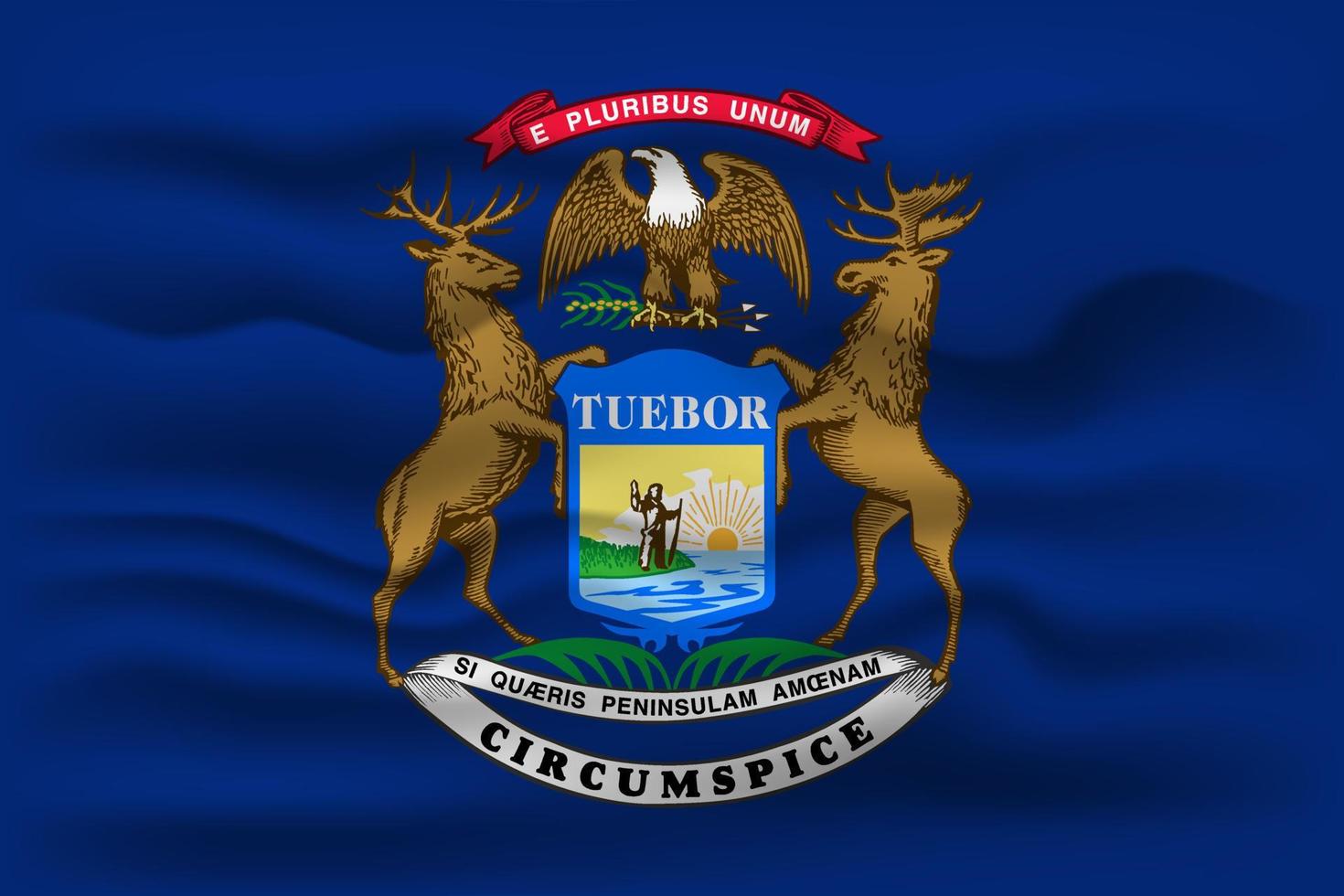 Waving flag of the Michigan state. Vector illustration.