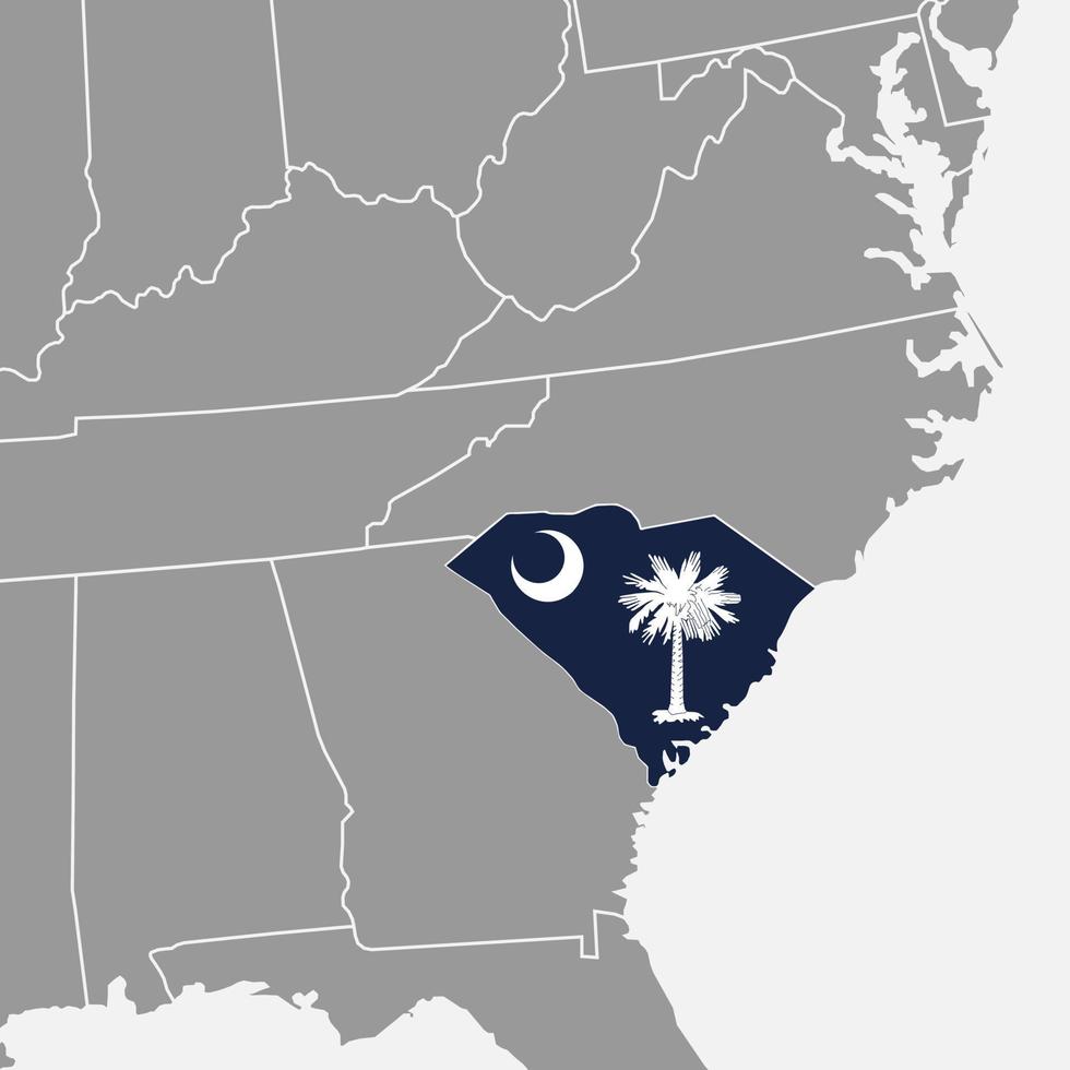 South Carolina state map with flag. Vector illustration.