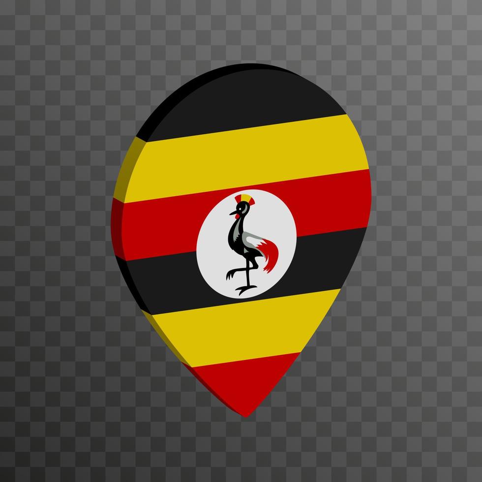 Map pointer with Uganda flag. Vector illustration.