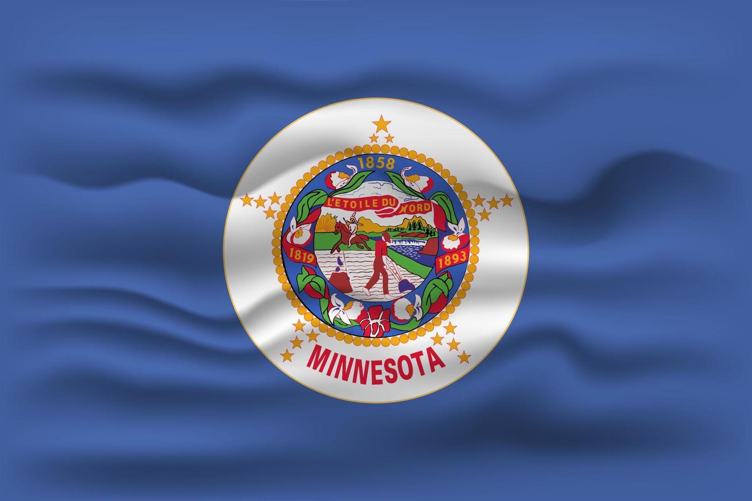 Waving flag of the Minnesota state. Vector illustration.