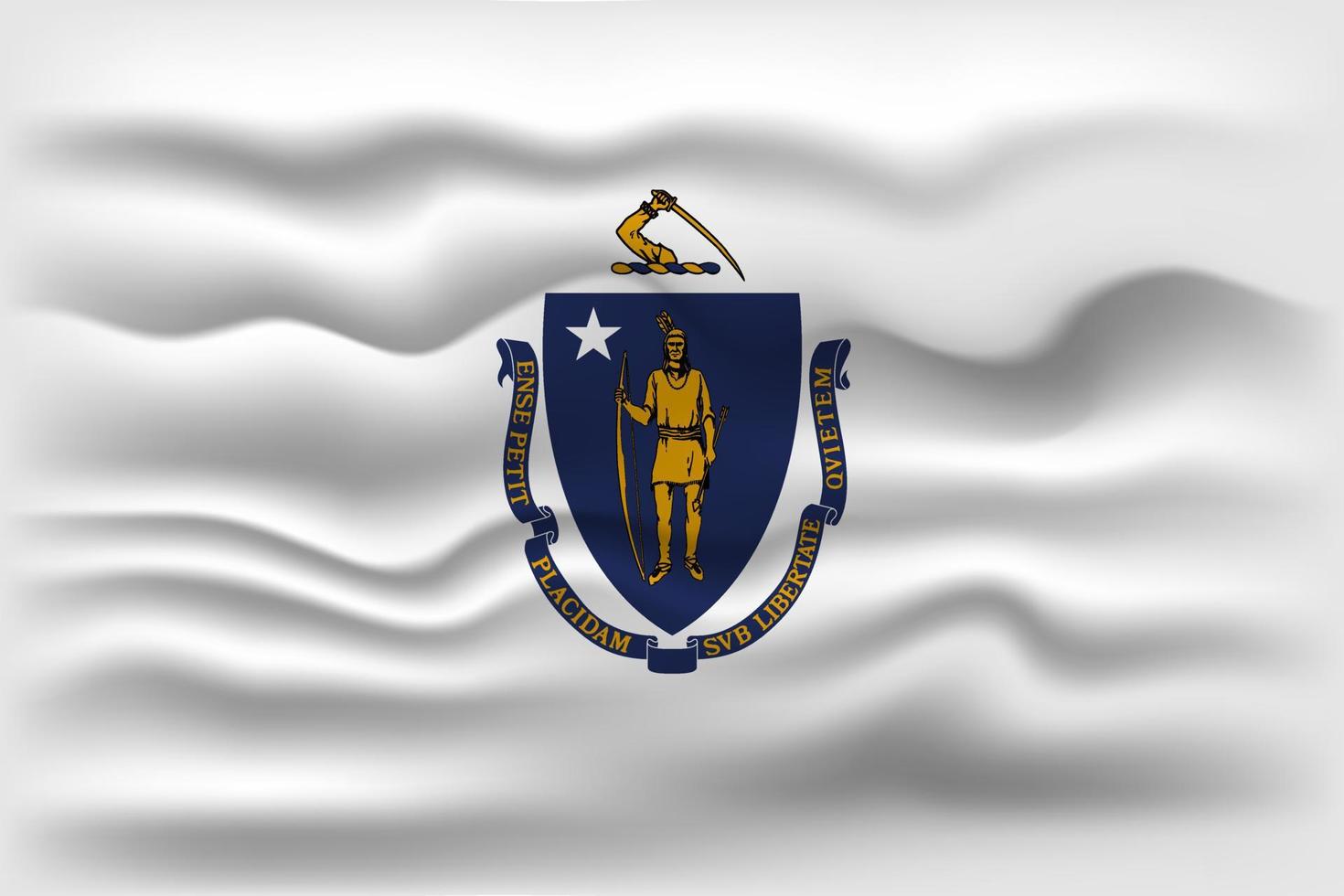 Waving flag of the Massachusetts state. Vector illustration.