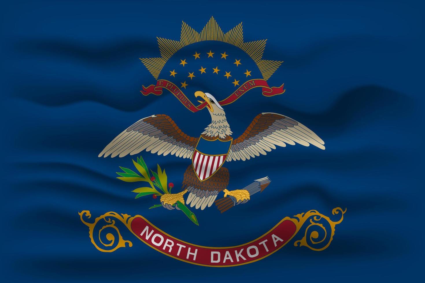 Waving flag of the North Dakota state. Vector illustration.