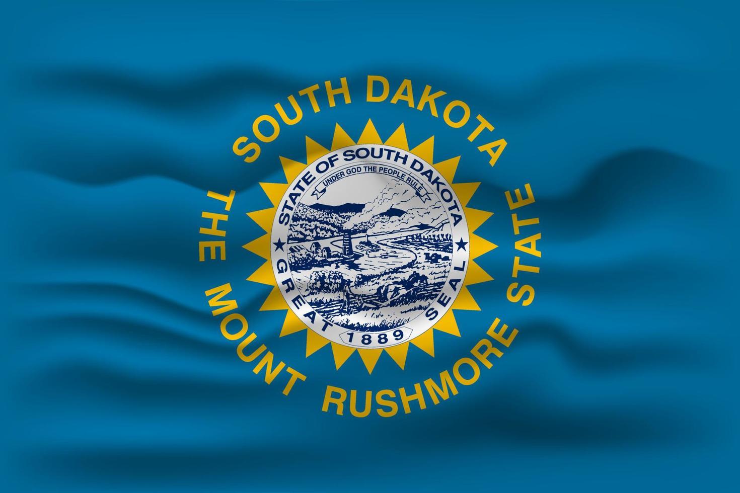 Waving flag of the South Dakota state. Vector illustration.