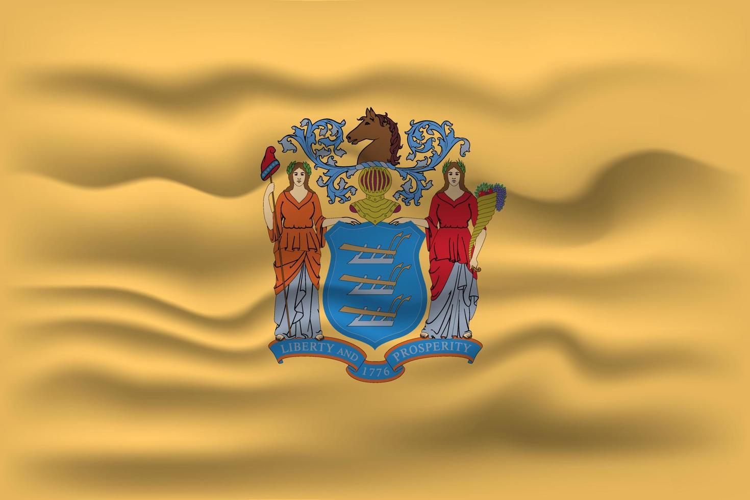 Waving flag of the New Jersey state. Vector illustration.