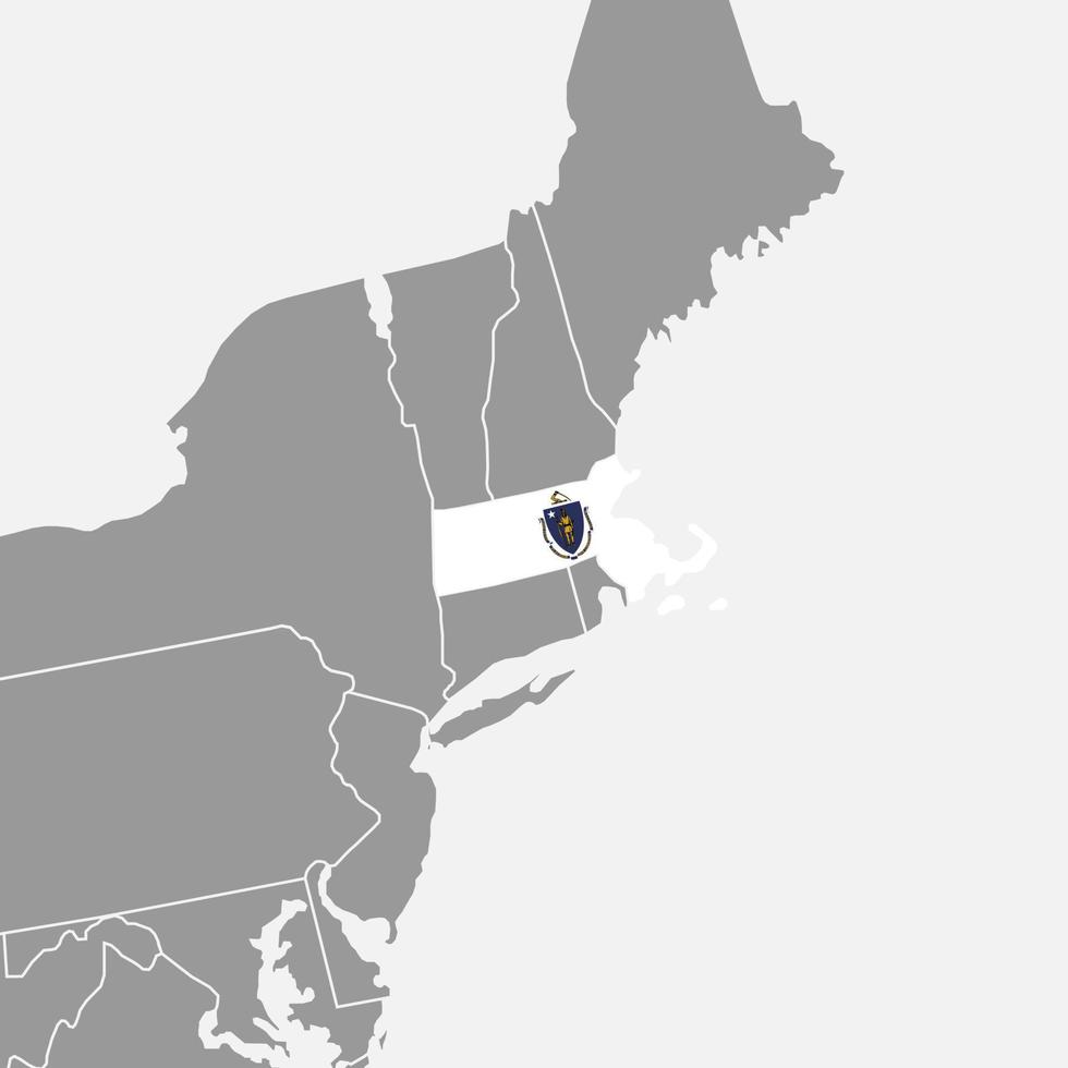 Massachusetts state map with flag. Vector illustration.