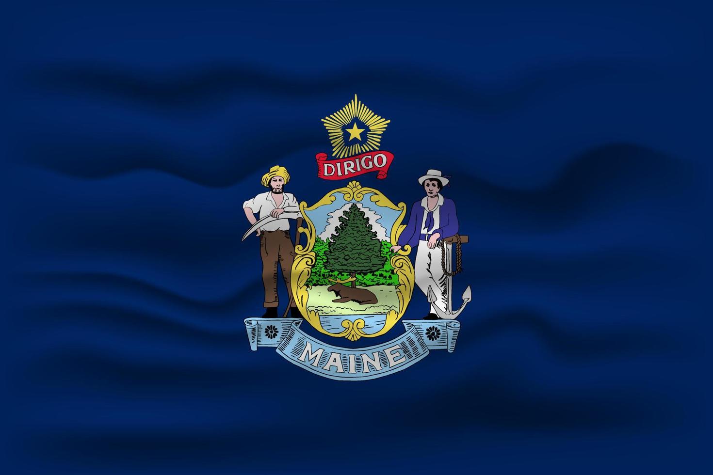 Waving flag of the Maine state. Vector illustration.