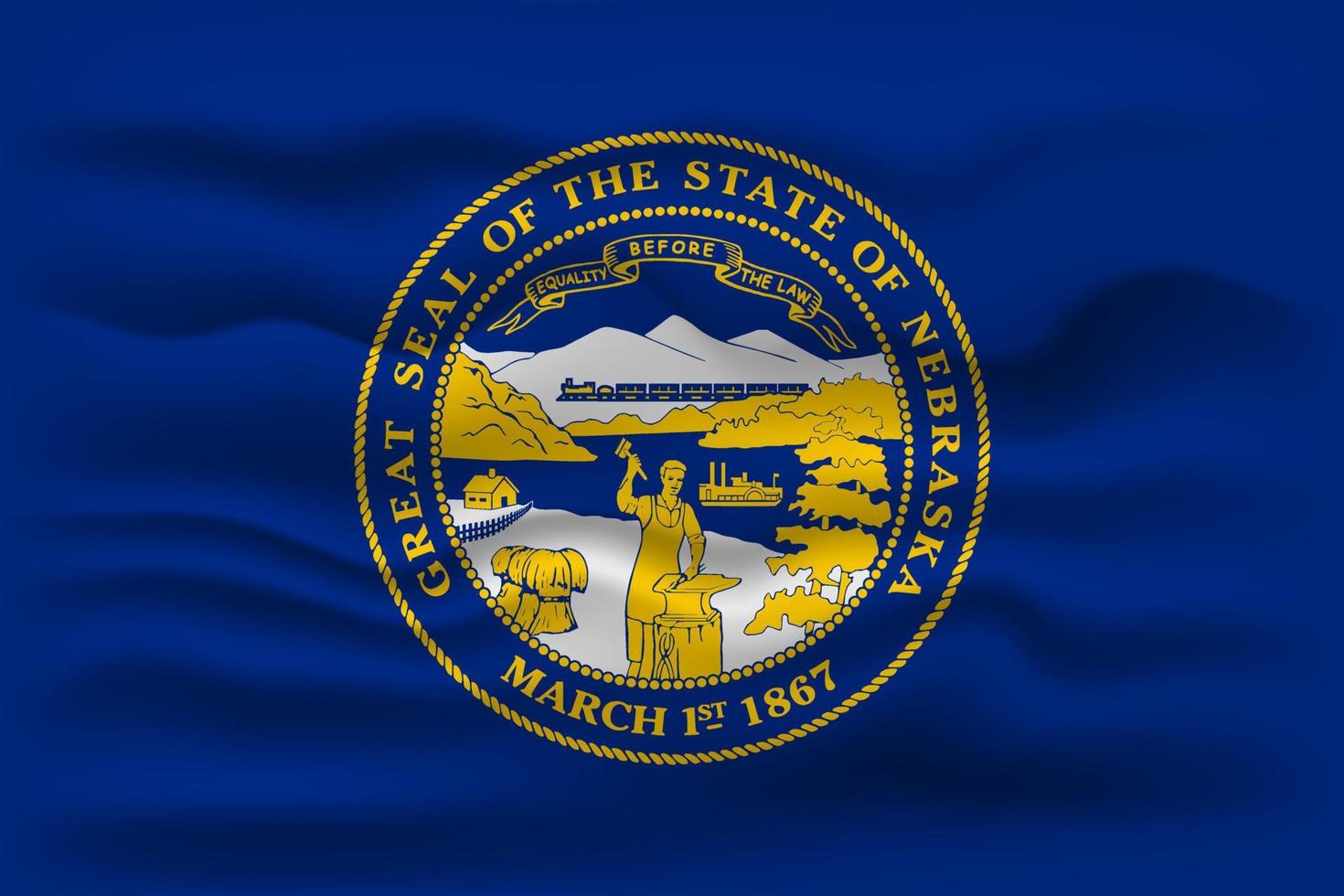 Waving flag of the Nebraska state. Vector illustration.