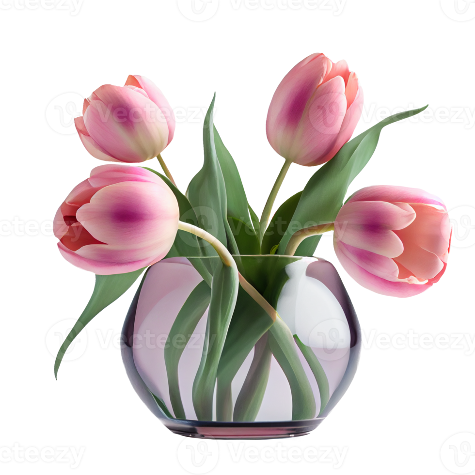 bouquet of tulips. pink tulips in vase png