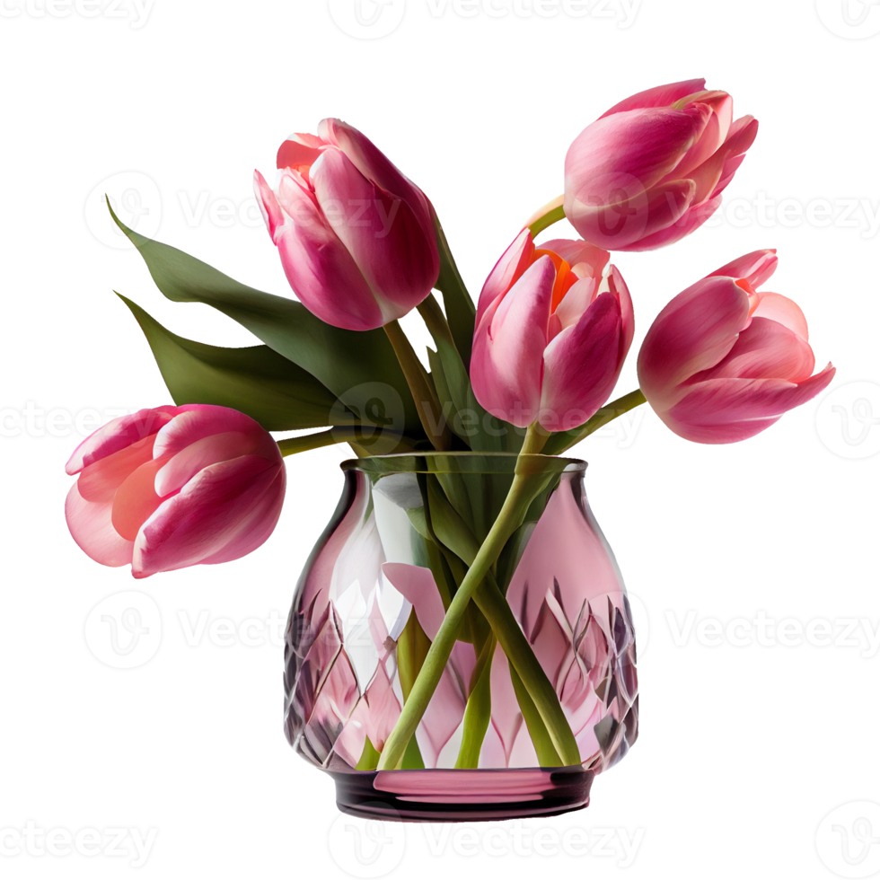 bouquet of tulips. pink tulips in vase png