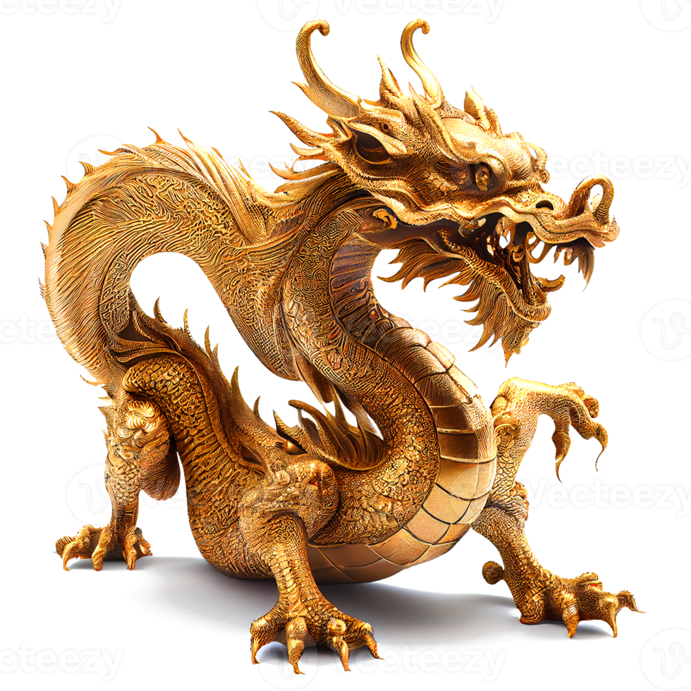 Cinese Drago fatto di oro rappresenta prosperità e bene fortuna. Cinese nuovo anno concetto con ritaglio sentiero png