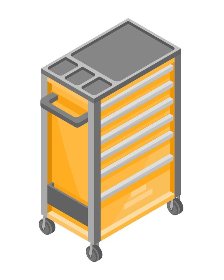 Yellow Garage Tools Cabinets illustration isometric isolated vector