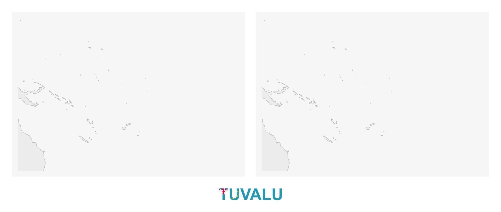 dos versiones del mapa de tuvalu, con la bandera de tuvalu y resaltada en gris oscuro. vector