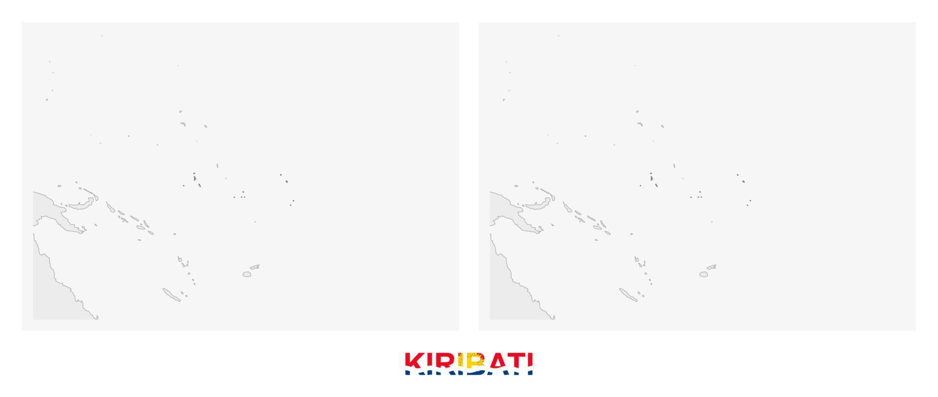 Two versions of the map of Kiribati, with the flag of Kiribati and highlighted in dark grey. vector
