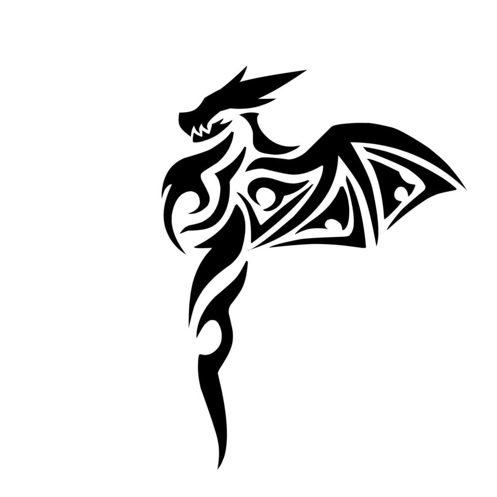 dragon tribal design with wings for hand tattoos vector