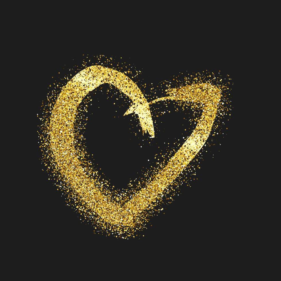 corazón de garabato de brillo dorado sobre fondo oscuro. corazón dibujado a mano de grunge de oro. símbolo de amor romántico. ilustración vectorial vector